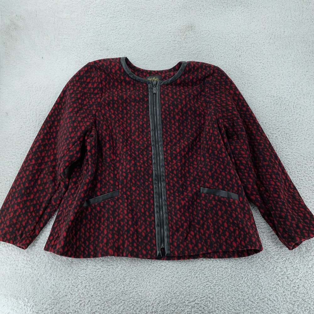 Bob Mackie Wearable Art Jacket Womens XL Red Black Fleece Animal Print Zip Front